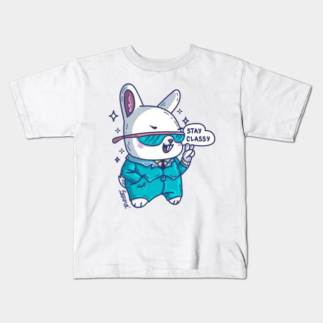 Kawaii Cute Rabbit in a suit saying "Stay Classy" Kids T-Shirt by SPIRIMAL